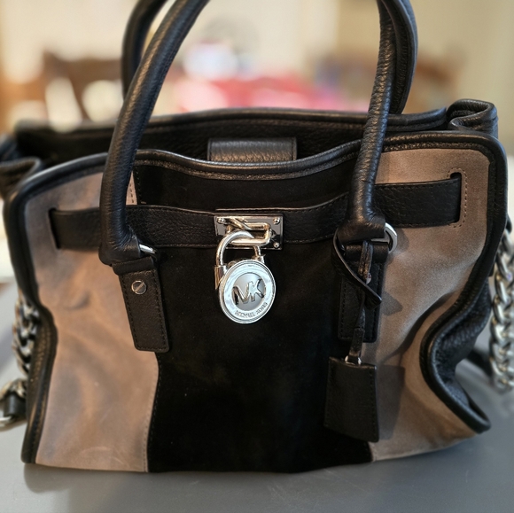 Michael Kors Hamilton medium Suede Colorblock Satchel - Picture 1 of 9
